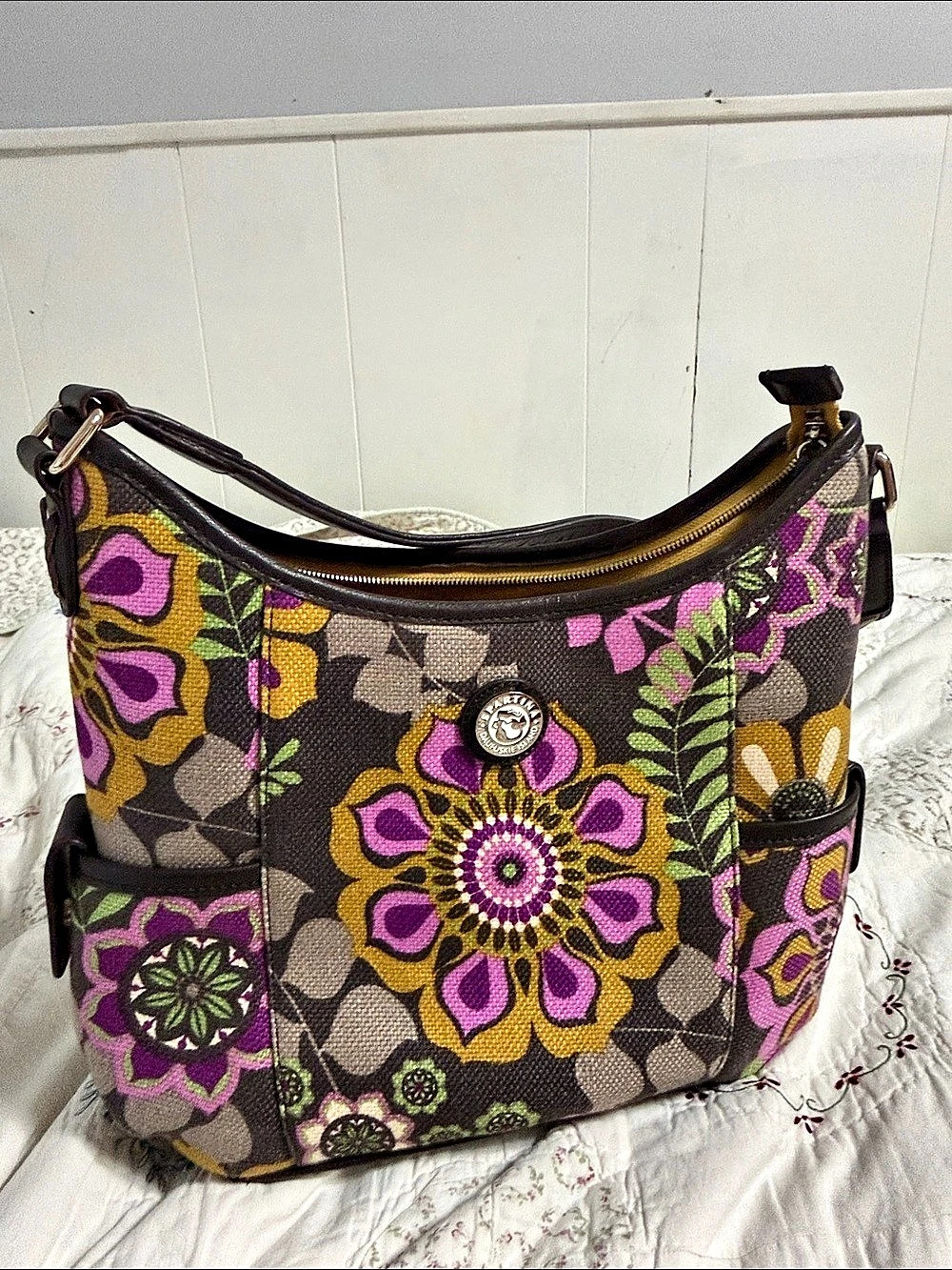 Spartina 449 Floral Shoulder Bag in Brown & Pink multi colored tapestry type